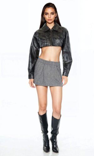 Cropped Metallic Moto Jacket